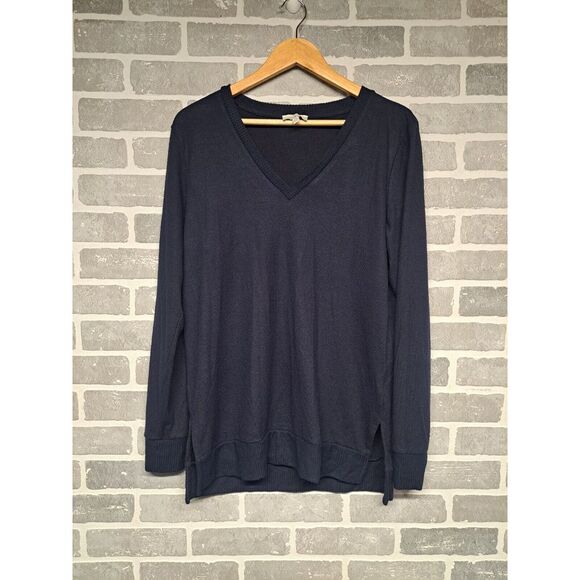 Lucky Brand Women's Navy Blue‎ V-Neck Long Sleeve Relaxed Cotton Sweater Sz S - Picture 1 of 11